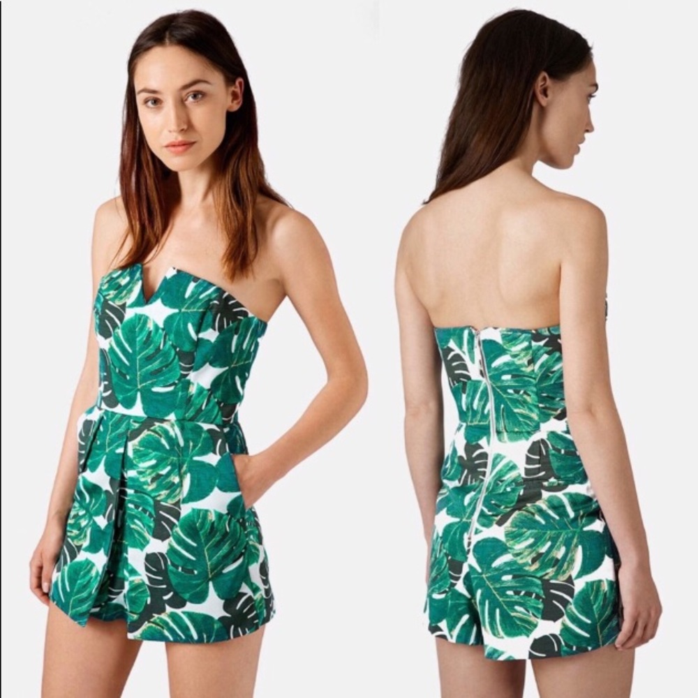 Topshop Palm Print Notch Neck Romper